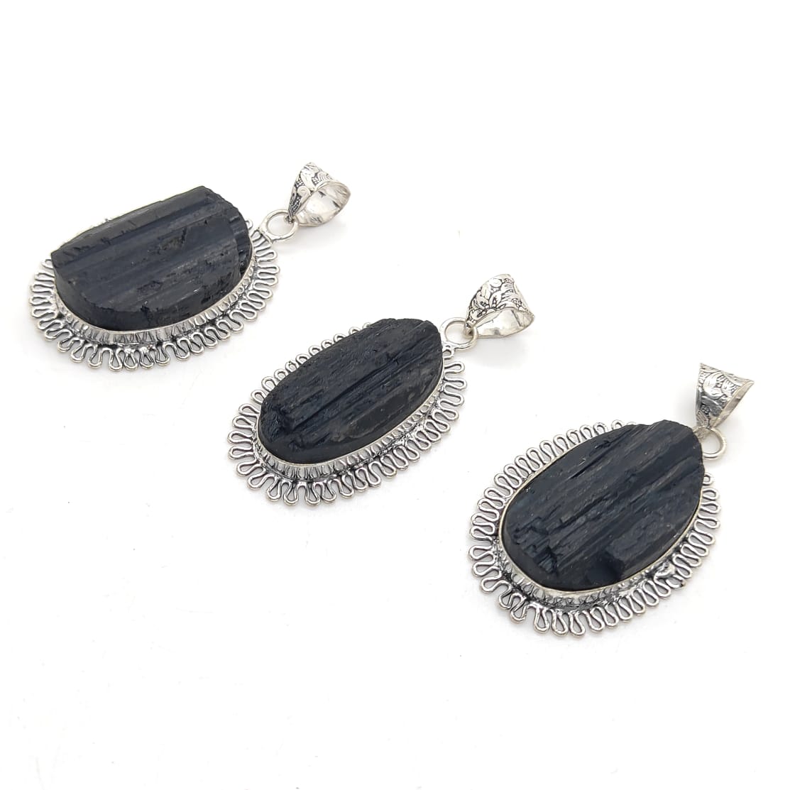 Black Tourmaline Metal Pendant Natural With Certificate